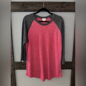 LuLaRoe heathered red and Gray baseball style Randy Top
